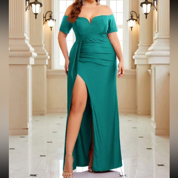 Luxe off shoulder slit thigh party formal dress - Picture 4 of 7